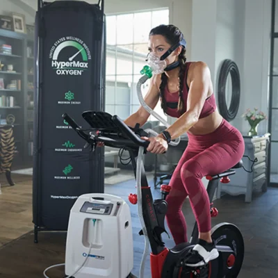Exercise with oxygen therapy (EWOT) bike and mask used in the Superhuman Protocol at BAR Labs